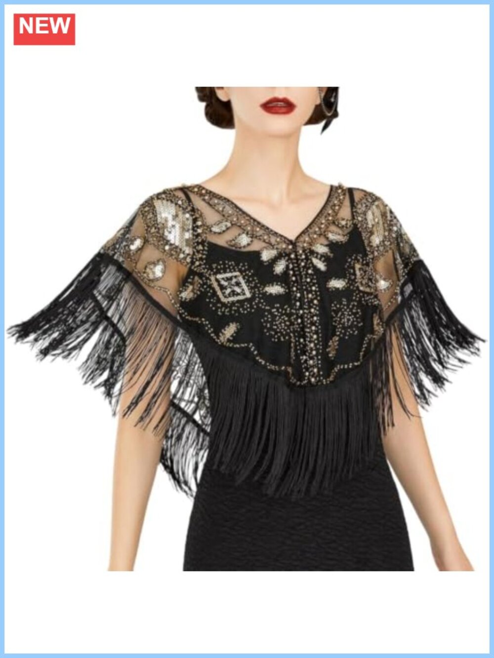 1920s Sequin Beaded Shawl Wrap Evening Capelet